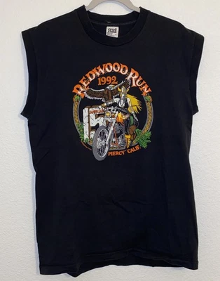 Винтажная байкерская футболка 90-х одинарный шов 15-й ежегодный выпуск Redwood Run California L - Изображение 1 из 4