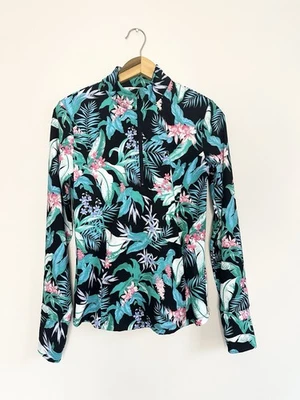 Pulôver feminino Tommy Bahama golfe 1/4 zíper tropical elástico tamanho P excelente estado usado - Imagem 1 de 4