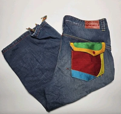 Pantalones Cortos de Denim Coogi Para Hombres 40 Azul Arco Iris Bordado Entrepierna Larga 23.5 Sueltos Y2K Foto 1 de 4