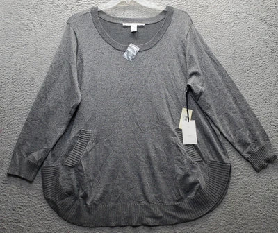 Suéter Max Studio Mujer 2X Gris Tejido Manga Raglán Cuello Redondo Dobladillo Curvo Foto 1 de 4