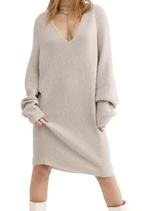Free People Longline Tunic Sweater Women’s Size XS Oversized Sky Grey $198 - Picture 1 of 23