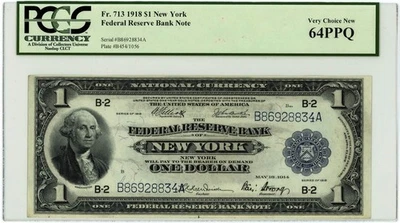 FR.713 $1 1918 FRBN New York Very CH New 64PPQ PCGS Currency 950750-69 - Image 1 of 3