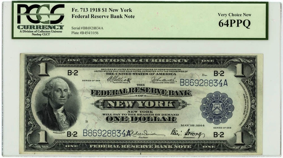 FR.713 $1 1918 FRBN New York Very CH New 64PPQ PCGS Currency 950750-69 - Image 1 of 3