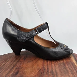 Miz Mooz Rimini Damenschuhe 8 schwarz Leder T-Riemen Mary Jane Absätze zehenfrei - Bild 1 von 12