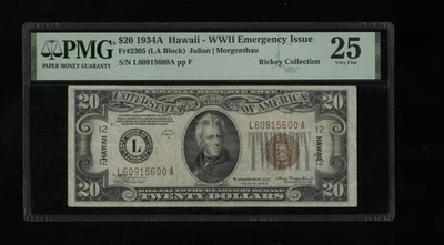DBR 1934-A $20 FRN Hawaii Fr. 2305 PMG 25 Serial L60915600A - Image 1 of 2