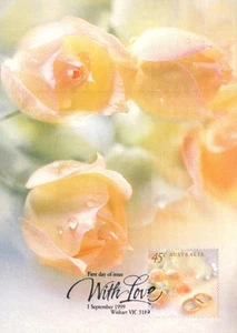 1999 With Love Yellow Roses POSTCARD Maxicard FDI stamp, as NEW - Wishart VIC - Picture 1 of 2