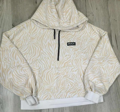 RVCA Beige White Zebra Print Half Zip Hoodie Pullover XS #6 - Image 1 of 4