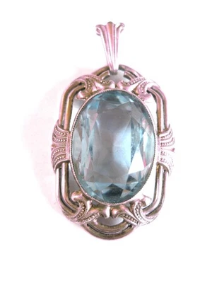Antico Ciondolo Argento 800 Con Topazio Blu, 5,81 G - Immagine 1 di 3