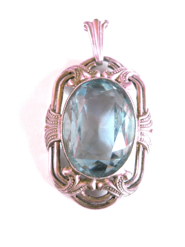 Antico Ciondolo Argento 800 Con Topazio Blu, 5,81 G - Immagine 1 di 3