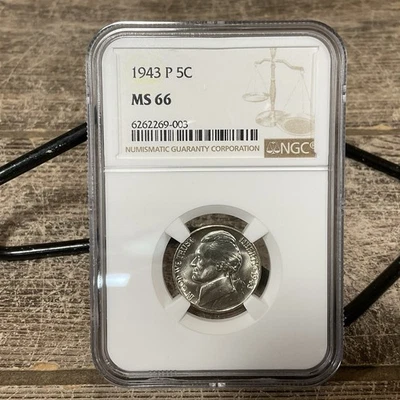 1943-P Jefferson Silver War WW2 Nickel Coin 5c BU BLAST WHITE NGC MS66 - Image 1 of 4