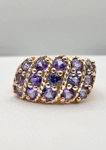 Designer 14k Yellow Gold 1.25ct Approx. Round Tanzanite Wide Cluster Ring - Picture 1 of 8