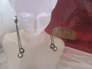 Lagos Caviar Pearl Drop Dangle 18K Gold Sterling Silver Earrings - Picture 1 of 10