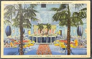 NEWARK NJ-BLUE MIRROR NIGHTCLUB RISTORANTE-HAWAIANO CUBANO CINESE-LINO CARTOLINA - Foto 1 di 2
