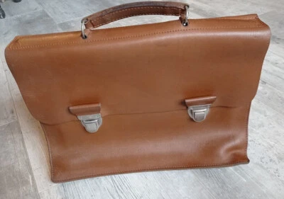 Sac école vintage cuir marron écolier PTT porte document vintage sac prof - Photo 1/4