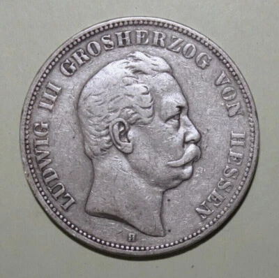 S10 - Germany - Hessen 5 Mark 1876-H Very Fine + Silver Scarce Coin - Ludwig III - Image 1 of 2