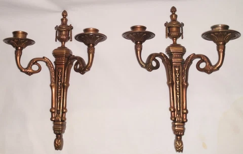 PAIR Bronze French Louis XVI Style 2 Arm Candle Wall Sconces Cover