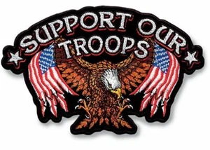 Support Our Troops Eagle USA Flag Patch [Iron on Sew on - 4.5 X 3.0 ST2] - Picture 1 of 1