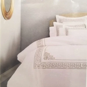 Wamsutta Sheffield White/Peyote Embroidered Full-Queen Duvet Cover Set 3 pc - Picture 1 of 7