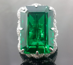 Impressive Huge Dark Green Emerald Cut Lab Created Emerald Women's Wedding Ring