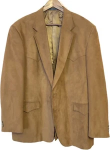 Harmony Western Wear Men's 48 L Brown Jacket Faux Suede Double Yoke Sport Coat - Picture 1 of 6