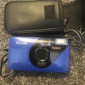 Konica Eu-Mini 35mm Point And Shoot Film Camera - Rare Blue Unit With Case - Picture 1 of 18