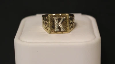 (RI1) 10K Two-Tone Gold "K" Ring - Size 9.5 - 3.5 Grams - Image 1 of 4