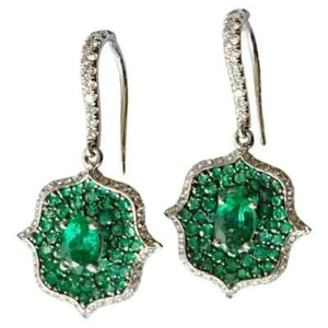 Very Gorgeous & Beautiful Sparkle Green Emerald & Simulated Sapphire Earrings - Picture 1 of 12