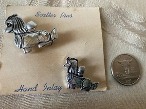 Vintage Silvertone Mirror Dog Scatter Pins Brooch p1007 Hand Inlay - Imagen 1 de 4
