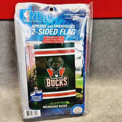 Milwaukee Bucks Appliqué And Embroidered 2-sided Flag. NBA.Brand New In Package Cover