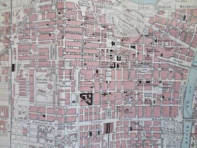 Turin Italy Detailed City Plan Churches Cathedral Palace c. 1890's tourist map - Image 1 of 4