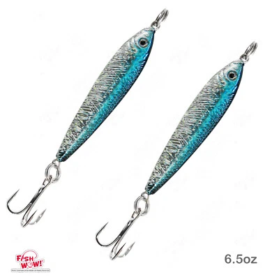 2pcs Fish WOW!® 6.5oz Mega Metal Bait luna live Jig treble hook Blue Silver NEW - Image 1 of 4