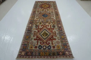 4 x 10 ft Gray Kazak Afghan Hand knotted Oriental Tribal Wide Runner Rug - Picture 1 of 16