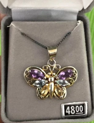 Hermoso Collar Mariposa Piedra Plata Esterlina Nuevo En Caja  Foto 1 de 4