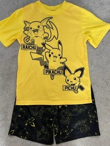 Pokemon Yellow Black Short Sleeve Shirt & Shorts 2 Piece Set Youth Boys Size 6/7 - Picture 1 of 1