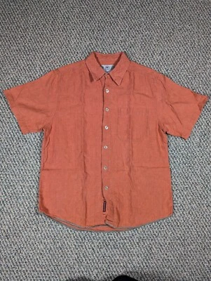 Territory Ahead 衬衫男式 M 橙色短袖亚麻露营衬衫 — 第 1/4 张图片