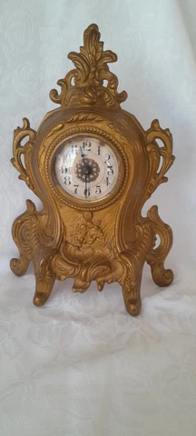 Antique Art Nouveau Gold Metal Clock with Cherubs - Early 1900's  MADE IN U.S.A Cover