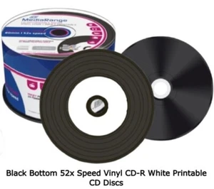 600 x Black Bottom Vinyl CD-R 52x Inkjet White Printable Blank CD Discs Cakebox - Afbeelding 1 van 16