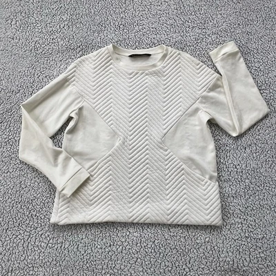 Sudadera Zara Basic Marfil Acolchada Mujer XS Manga Larga Paneles Texturizados Crew Foto 1 de 4