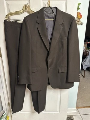 70s Sears The Comfort Suit Brown Polyester 3 Piece Vest Pants 36x30 Blazer 42 - Image 1 of 4