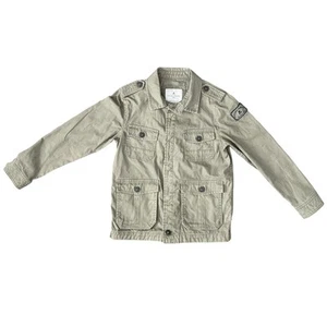 Scalpers Kids Sahariana Olive Green Denim Khaki Utility Jacket Girls Boys size 8 - Picture 1 of 10