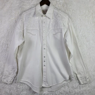 Rockmount Ranch Wear Mens L White Floral Embroidered Pearl Snap Shirt Western - Image 1 of 4