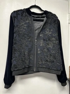Chaqueta estilo bombardero negra de terciopelo aplastado Elie Tahari talla grande - Imagen 1 de 4