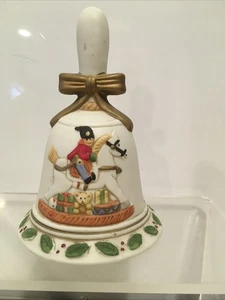 Flambro Christmas Bell CHILD ON ROCKING HORSE Bisque Porcelain 6" - Picture 1 of 3
