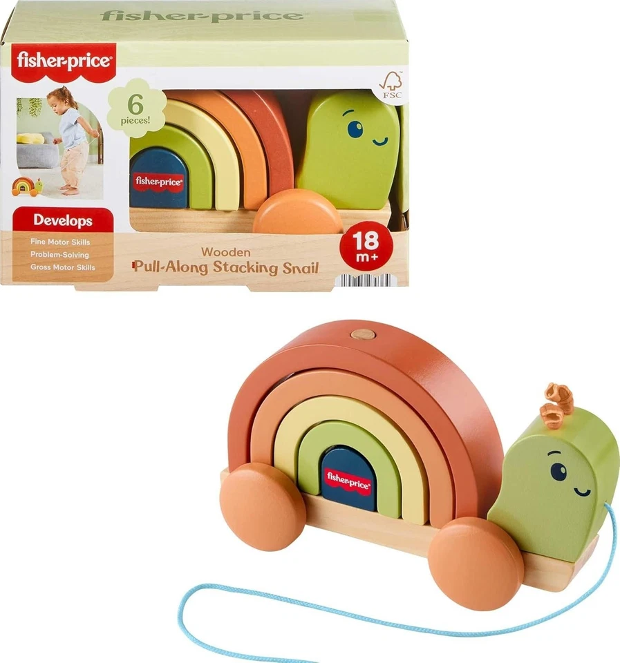 Juguete de madera Fisher-Price apilable caracol pequeño jardín habilidad motora Foto 1 de 4