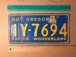 License Plate, Oregon, 1958 Base, 1973 sticker, Passenger, 1Y - 7694 - Picture 1 of 3