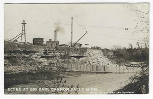 SCENE AT BIG DAM CANNON FALLS MINNESOTA RPPC POSTCARD 1910 - Picture 1 of 2