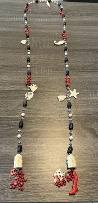 Винтажное ожерелье Lariat длиной 75 дюймов резьба перламутр рептилия азиатская - Изображение 1 из 4