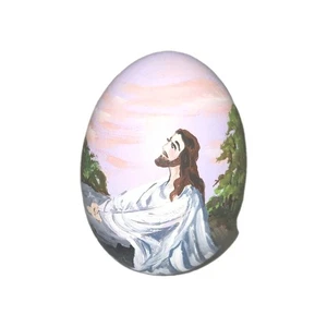 Hand Painted Blown Egg Jesus Praying Crosses Landscape Signed Christian Art 3.5" - Picture 1 of 6