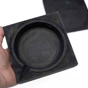 Herramienta de caligrafía cuadrada de 5,25" de piedra de tinta china de colección con tapa cuenco redondo negro - Imagen 1 de 10