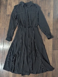Who What Wear Black & White Striped Button Down Fit & Flare Dress Size XS Lined - Picture 1 of 15